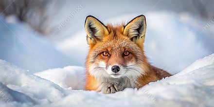 Winter Slumber A Red Fox Nestled in Snow AI-Generated Content
