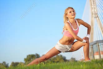 Blond female fitness model