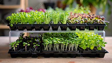 Different sized seedling trays stacked together showcasing the variety of plants that can be grown