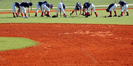 Baseball team stretch