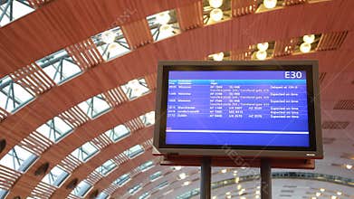 electronic information board under arched ceiling