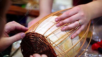 Process of basket braiding lesson, only hands