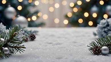 White christmas background with fir branches and decorations.