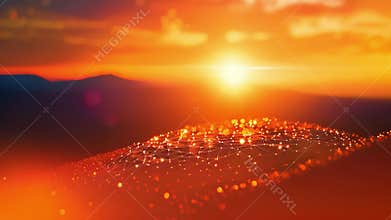 The silhouette of a mountain range against a fiery sunset representing the vast amount of energy being consumed in the