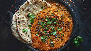 Traditional Indian Lentil Curry With Naan Bread