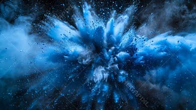 Blue powder explosion on black background