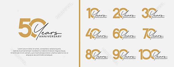 set of anniversary logo gold color on white background for celebration moment