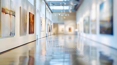 Generative AI exhibition room of the art gallery business concept.