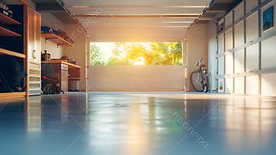Generative AI Modern brand new home garage interior background business concept.