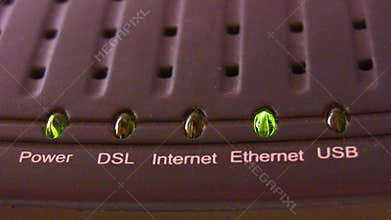 Internet modem light, ethernet, USB, Power,