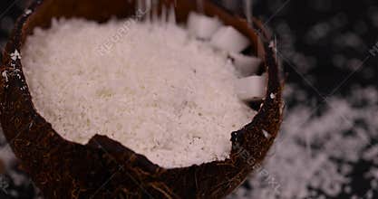 white coconut pulp and dried coconut flakes