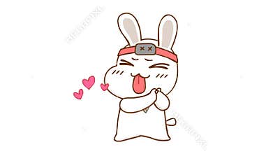 Animated Ninja Rabbit Blushing with White Background for Video Stock
