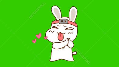 Animated Ninja Rabbit Blushing with Green Screen for Video Stock