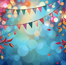 Festive Autumn Celebration With Colorful Bunting and Bokeh Lights