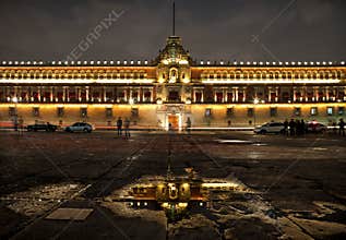 National Palace in Plaza de la Constitucion of Mexico City at Night
