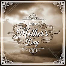 Vintage sepia toned graphic design celebrating happy mother's day with elegant typography and framing