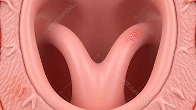 Vocal Cord Polyp Illustration on Pink Anatomical Model Explaining Throat Disorders and Medical Conditions Education