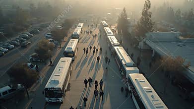 Buses and people on road