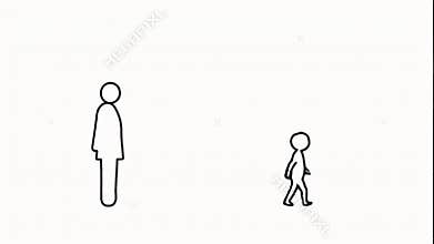 Black and White Animated Stick Figures Walking Isolated on White Background