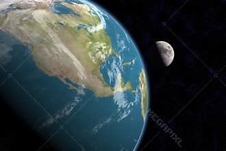 North America and Moon, with Stars