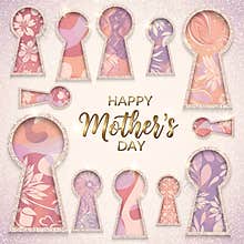Happy Mother's Day greeting design featuring elegant keyholes and shimmering floral patterns