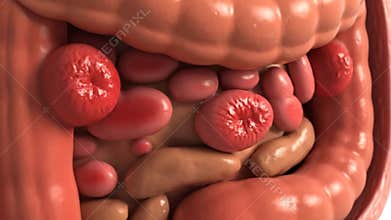 3D Animation of Large Intestine Anatomy with Polyp Growth Medical Visualization for Health Education and Pharmaceutical