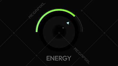 Circular digital gauge interface displaying energy levels and progress for sustainable power technology and industrial efficiency