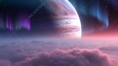 Gentle Pastel Hues With Cosmic Glow. Peaceful Scene Of Soft Colors And Celestial Illumination Spreads Across Horizon