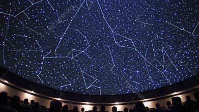 Deep Blue Planetarium Surrounds Viewers With Star Patterns And Narration. Curved Auditorium Hosts Viewers Experiencing