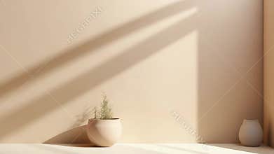Minimalist interior with plant pot and window shadows
