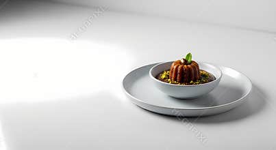 Delicious Panna Cotta Dessert with Caramel Sauce and Pistachio Garnish