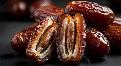 Fresh Dates with Open Pit Showing Kernel Inside