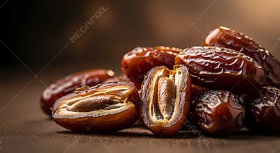 Ripe Dates Fruit on Wooden Surface with Warm Lighting