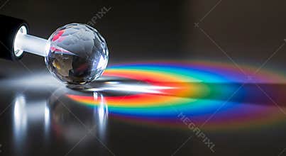 Refraction of Light Through Crystal Ball Creating Rainbow Spectrum on Surface
