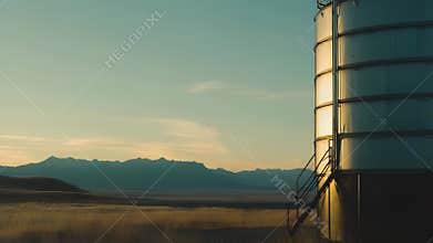 Silo storing harvest on rural farm land