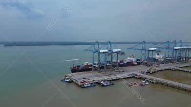 Northport Port Klang cargo shipping container. Best aerial view drone