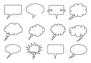 Collection of various speech and thought bubble designs for visual communication