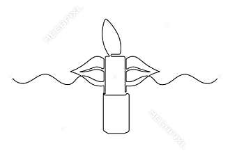 Single line art illustration continuous outline drawing of a lipstick