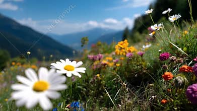 Wildflowers bloom in sunlit meadow