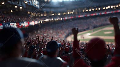Crowd cheering at a professional baseball game in an indoor stadium during an exciting match