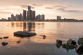 Detroit skyline sunset