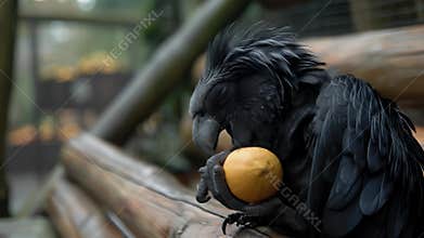 Black Palm Cockatoo Enjoying a Delicious Mango Treat