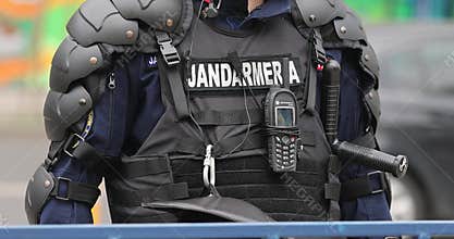 Romanian riot police (jandarmi or gendarmes) during a protest.