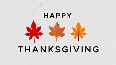 Happy Thanksgiving Animation with Colorful Autumn Leaves on White Background