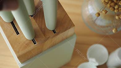 Attractive kitchen setup with wooden utensils and decor