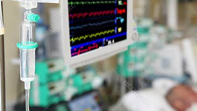 IV drip with monitor in ICU