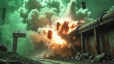 The abandon reactor combust with pressure, impel hit to burst toxic gasoline curl crossways the field, Generative AI