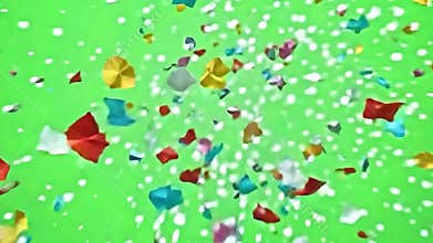 Bright explode paper confetti wind fragments scatter wildly, twirling and floating gently over a pure Generative AI