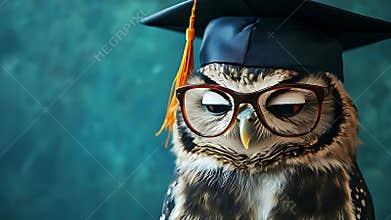 wise owl wears graduation cap. Wise Brown Owl in Graduation Cap, Cute Bird Teacher Character. Graduation hat and smart owl design