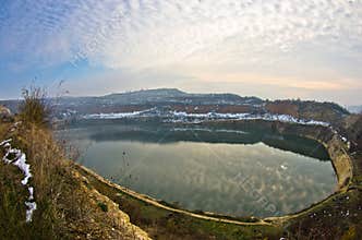 Small artifical lake on a sunny winter day